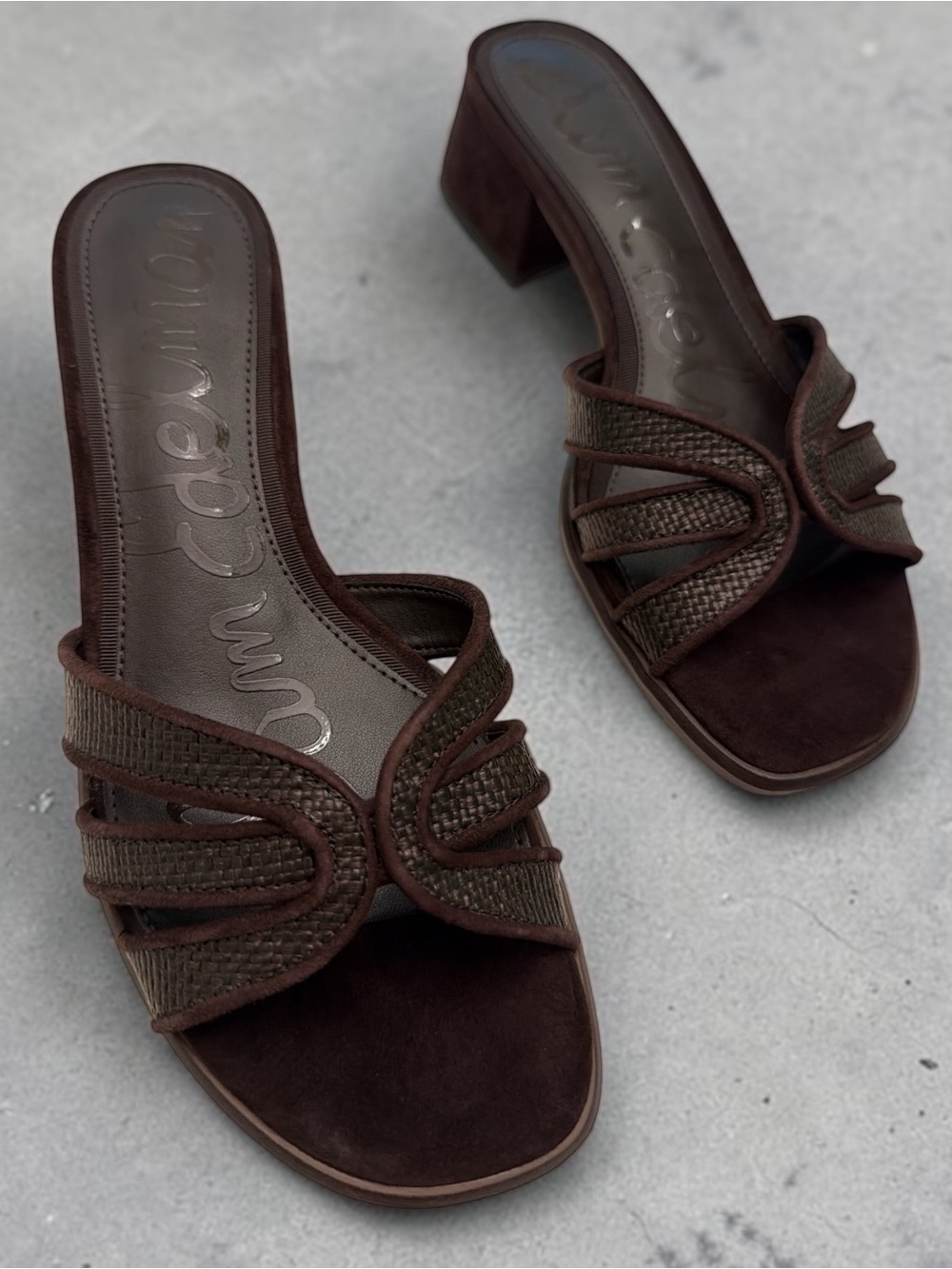 Sam Edelman Brown Woven Suede Slide Mules